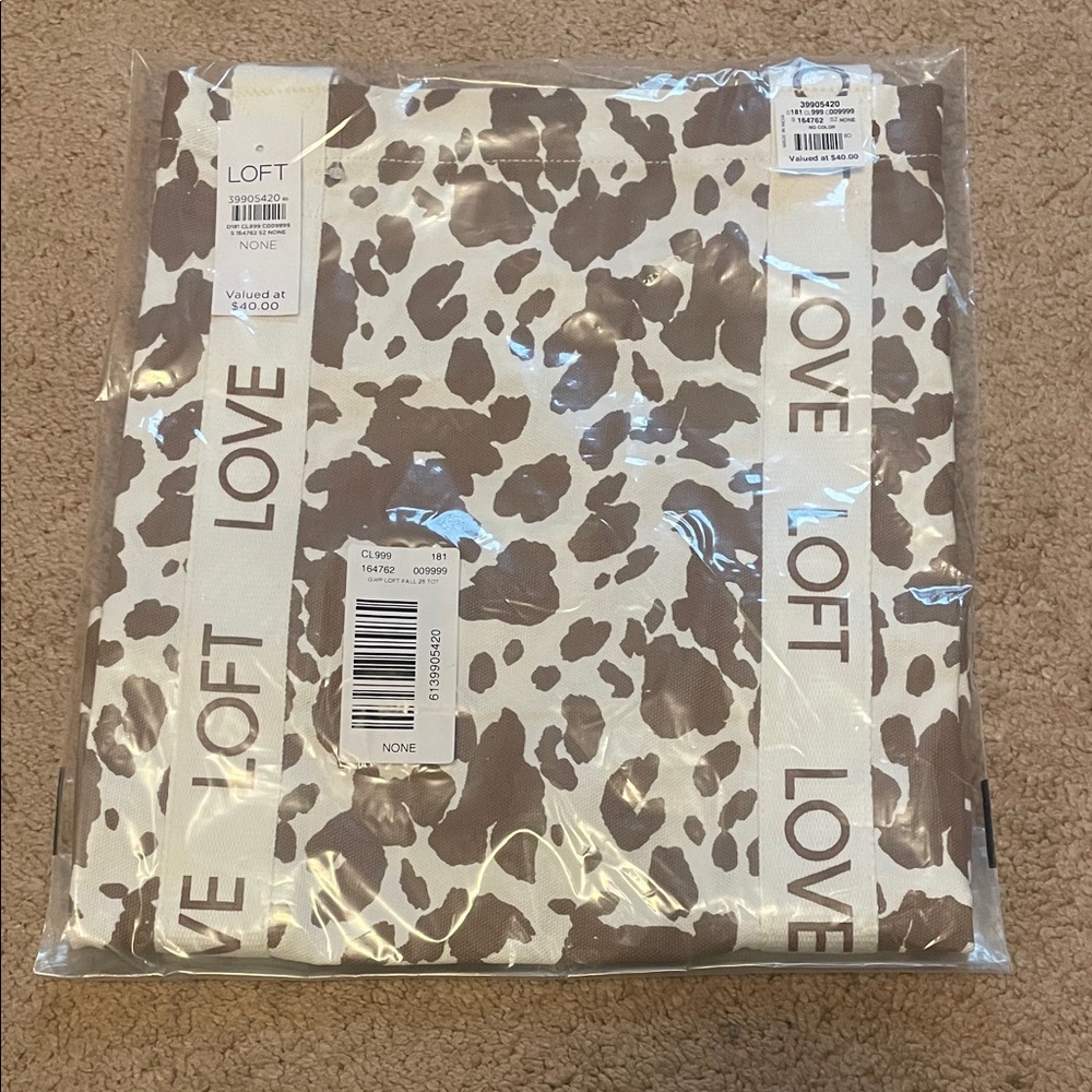 LOFT Cream and Brown Patterned Tote